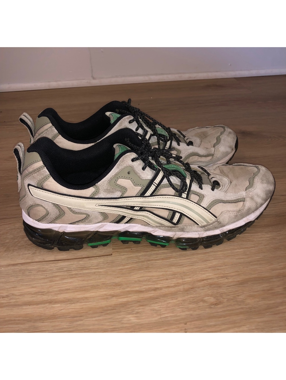 ASICS GEL NANDI 360 PUTTY GREEN TRAINERS RUNNING SHOES GRAY CREAM MENS SIZE 13
